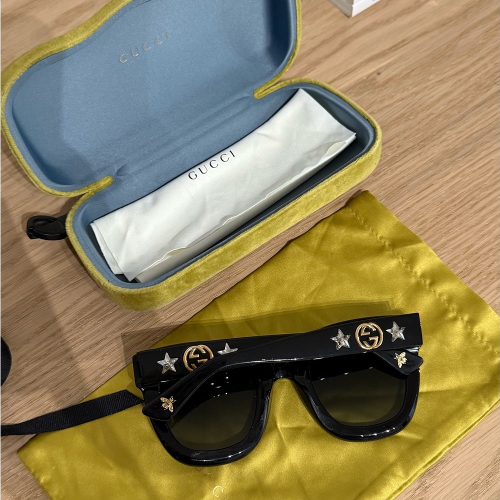 Gucci Black Acetate Sunglasses with Star Accents